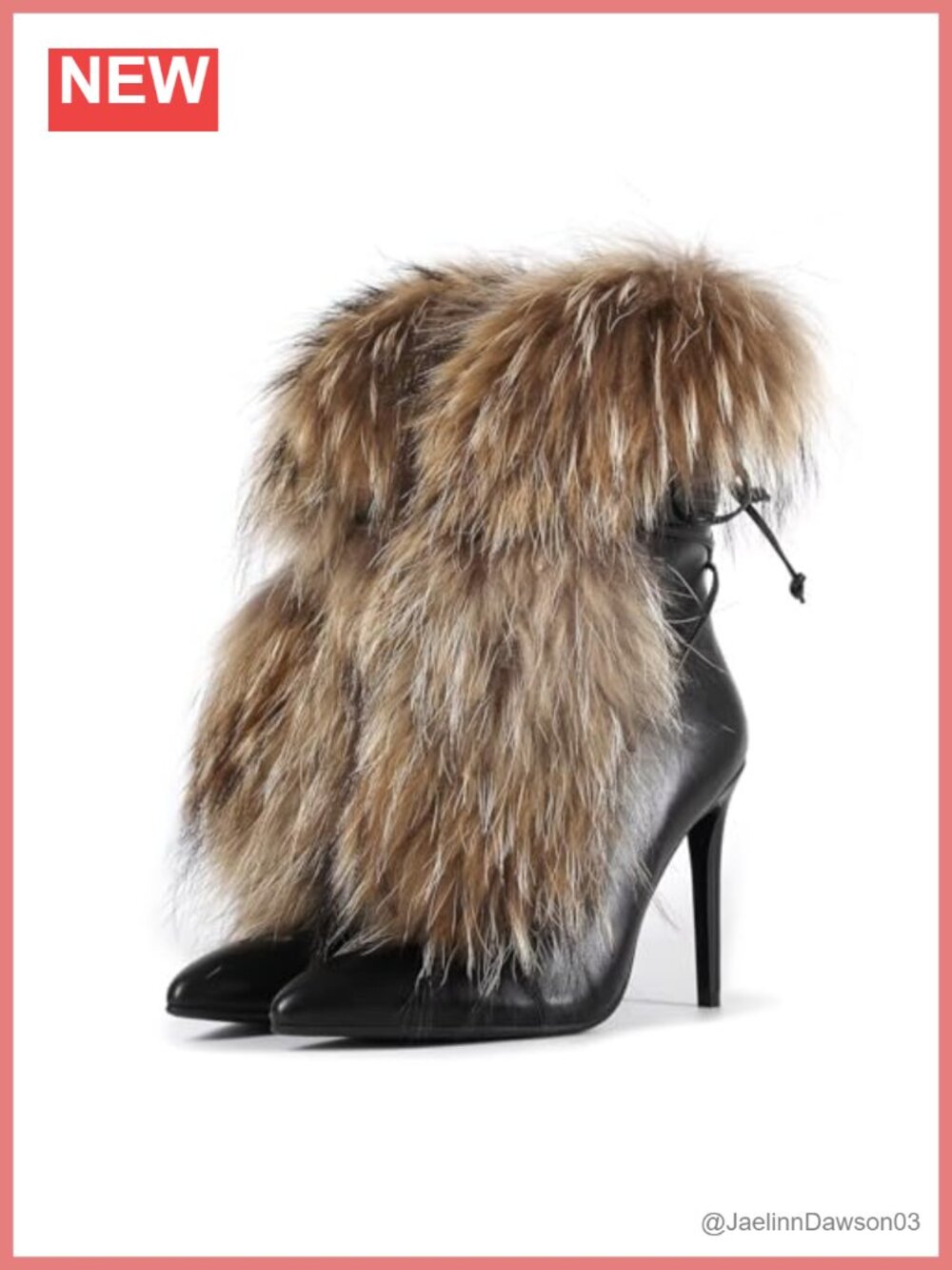 Handmade Stiletto Ankle Bootie Furry Fuzzy Fur Plush Fluffy Lace Up 6.1in Heel